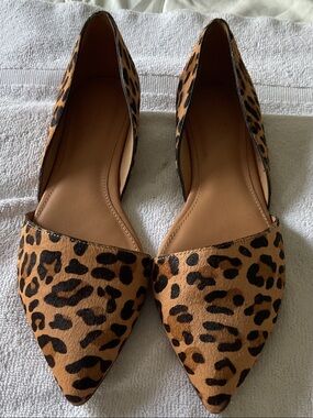 J. Crew Leopard Print Pointed-Toe D'Orsay Flats - Tan & Black
